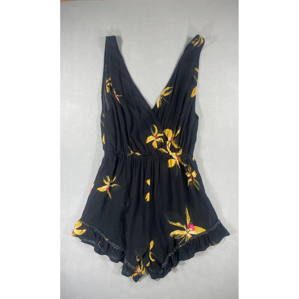 Intimately Free People Black Floral Ruffle Romper XS Sleeveless V-Neck Boho - XS
